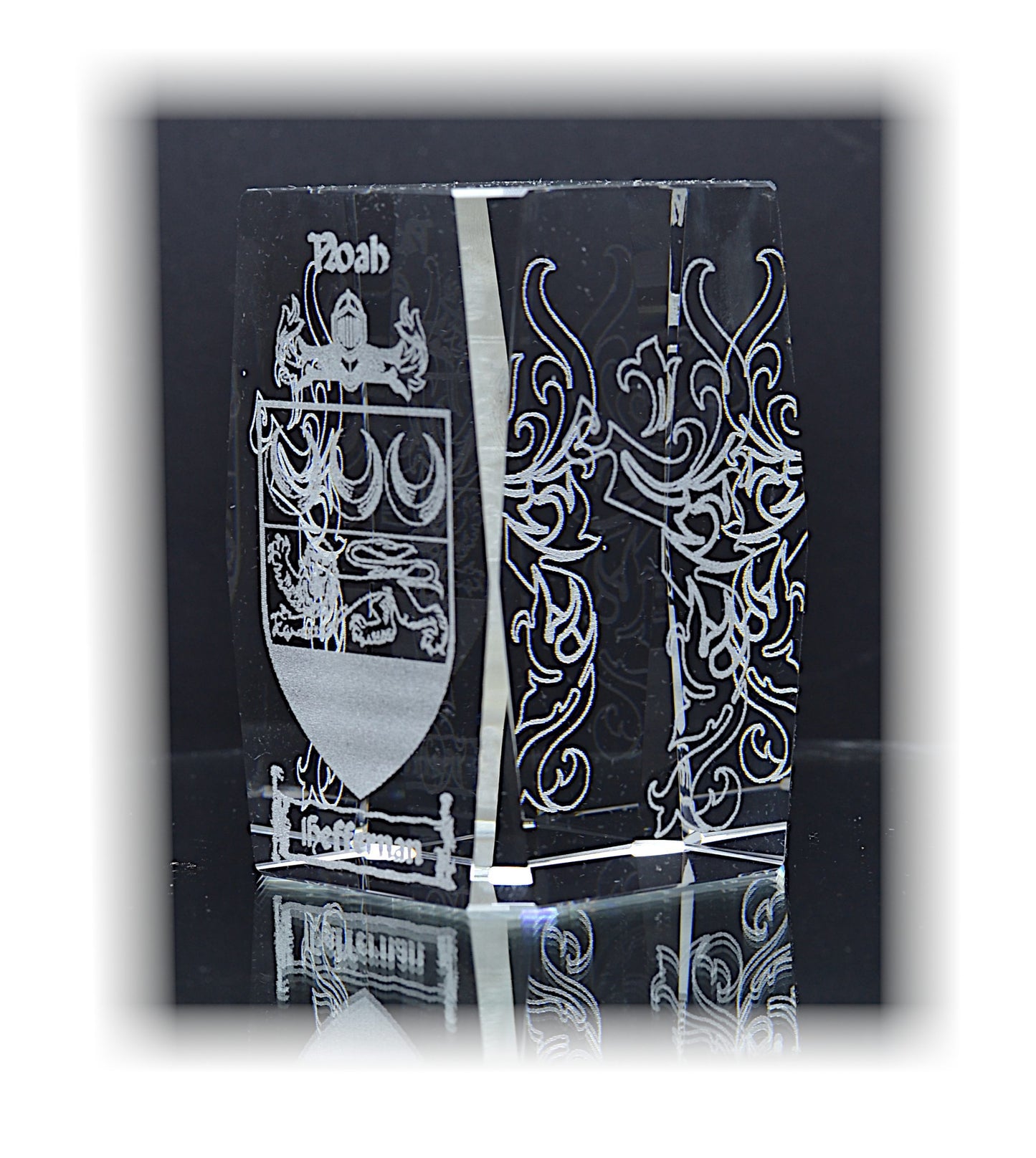 Family Crest Engraved Crystal Pillar Gift image 1
