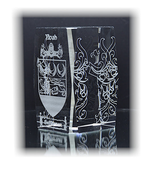 Family Crest Engraved Crystal Pillar Gift image 1