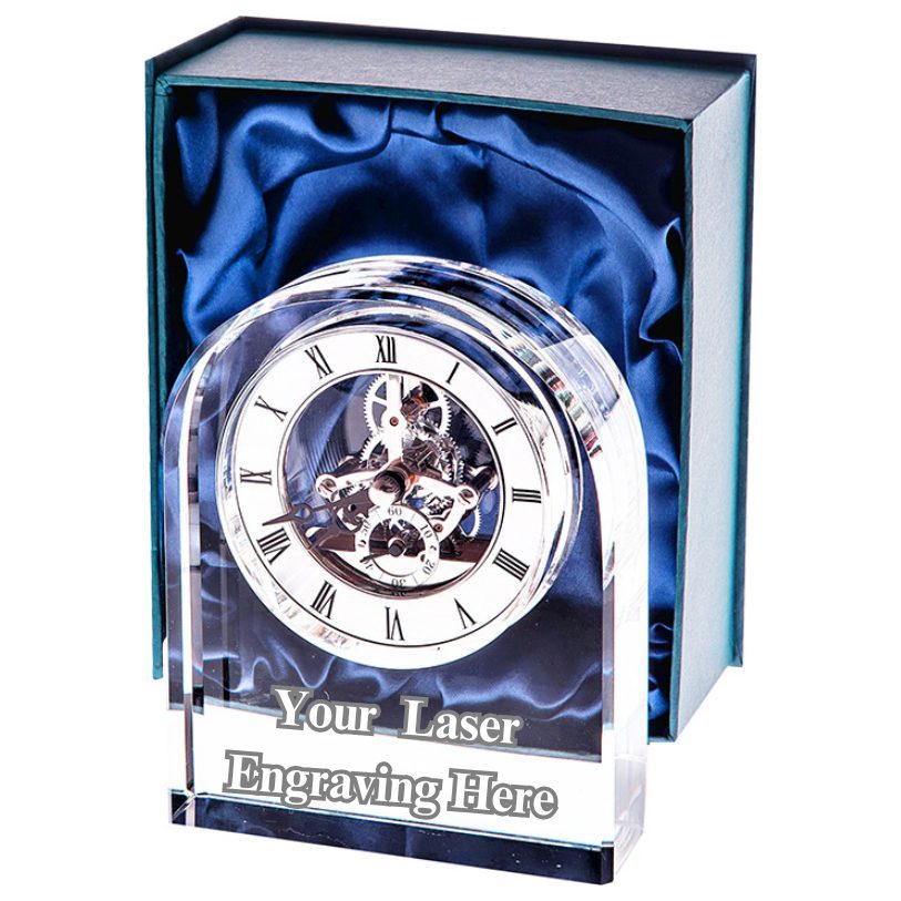 Crystal Clock with Visible Internal Mechanism – Personalised & Laser Engraved image 0