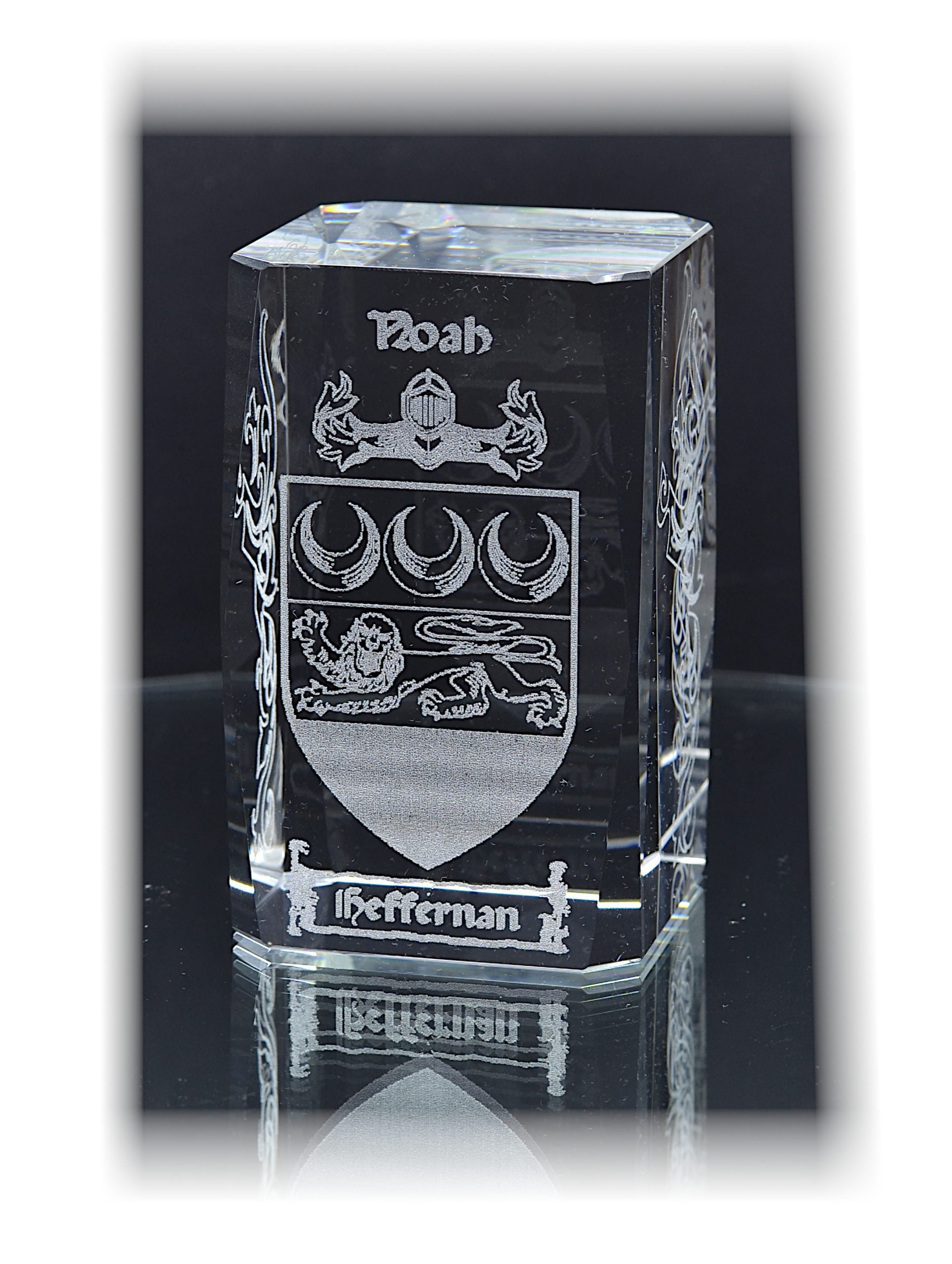 Family Crest Engraved Crystal Pillar Gift image 2