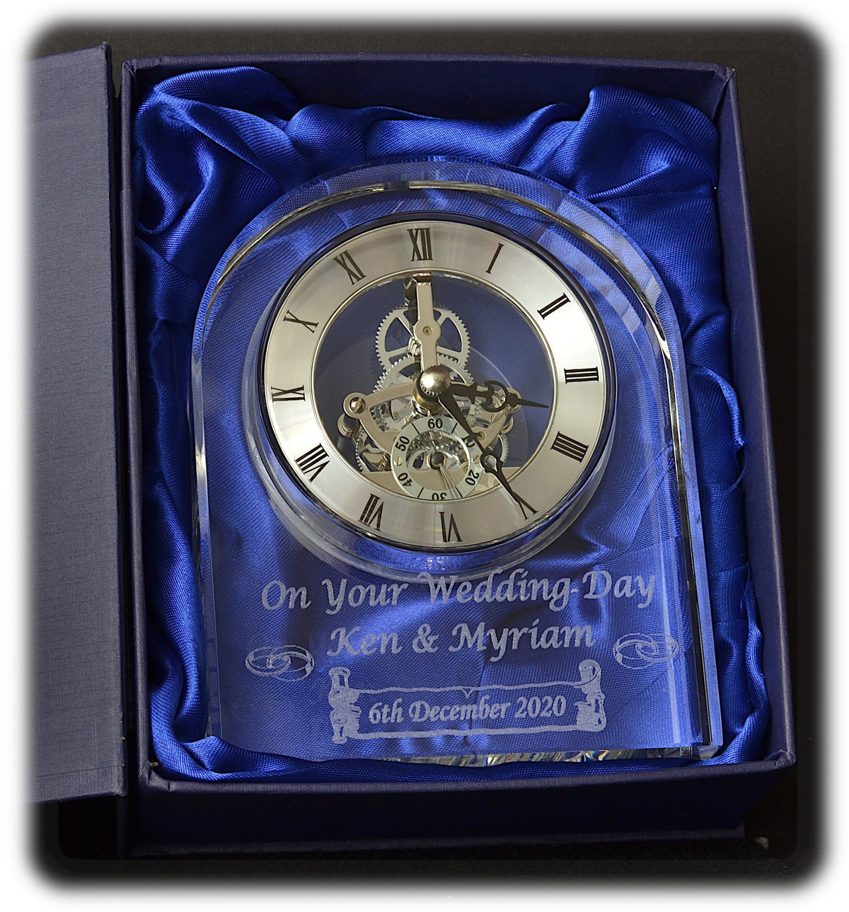 Engraved Optic Crystal Clock, Wedding Day image 1